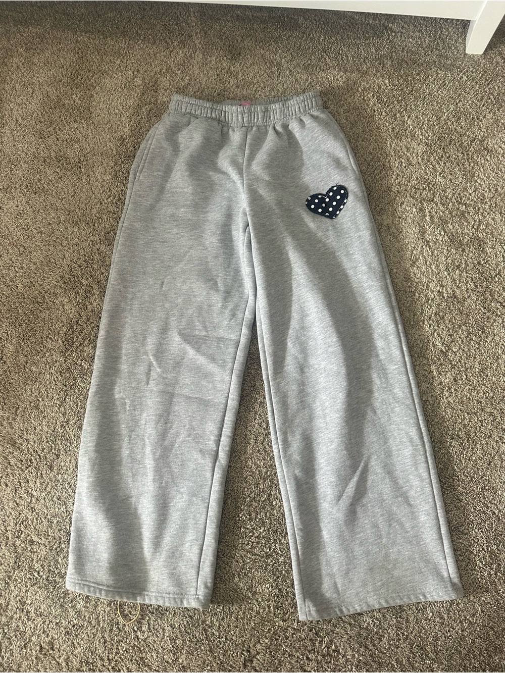 Edikted Gray Sweatpants with Navy Polka Dot Heart